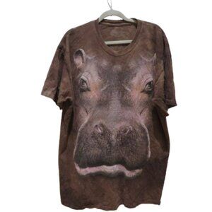 THE MOUNTAIN Hippo Print Distressed Tie Dye T-Shirt in Brown Hippie Y2K Boho XL